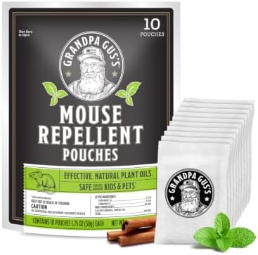 Grandpa Gus's Mouse Repellent Pouches, Natural Peppermint Oil, 4 Pouches | Cinnamon & Peppermint Oil Helps Repel Mice from Nesting in Home/Cabin/Boat/Car Storage/RV/Machinery/Shed, Kid & Pet Safe