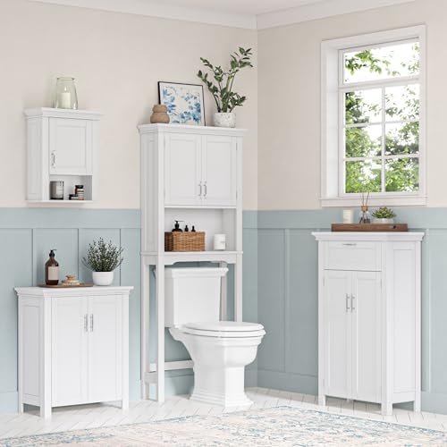 RiverRidge Somerset 2-Door Bathroom Storage Cabinet, White | Laundry Room Linen Cabinet, Bath Medicine Floor Cabinet, Adjustable Interior Shelf
