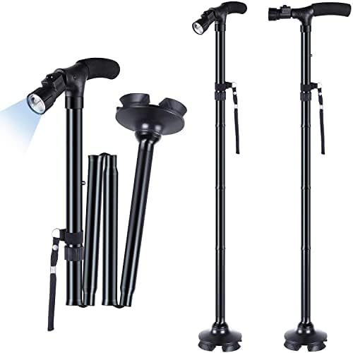 Walking Cane for Men Women: Ohuhu Walking Canes with LED Light Folding Walking Stick Adjustable Free Standing Canes with Wrist Strap Travel Bag for Seniors Adults