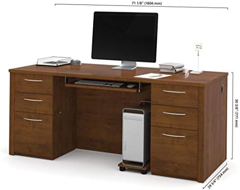 Bestar Executive Desk with Two Pedestals, 72W, Dark Chocolate, Embassy, 72W | With Two Pedestals, with Desk Shell, Keyboard Tray, CPU Stand