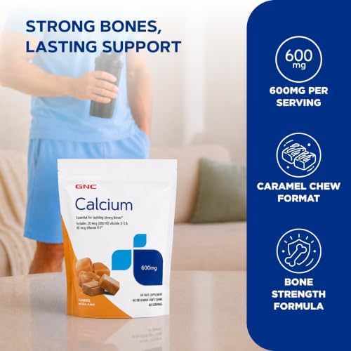 GNC Calcium 600mg Supplement, Supports Strong Bones, Caramel, 60 Servings