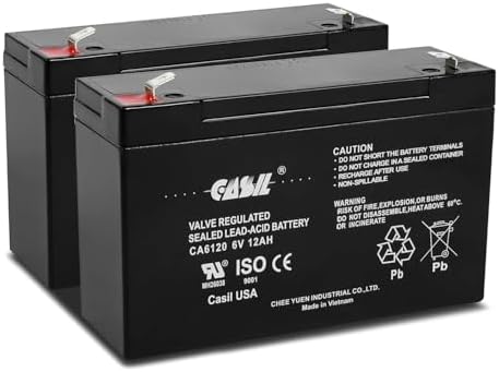 Casil CA6120 6V 12Ah Battery - 12Amp, 6V AGM Deep Cycle Battery, SLA Battery F2, VRLA Replacement, Emergency Light Battery 6V 12Ah - 2 Pack