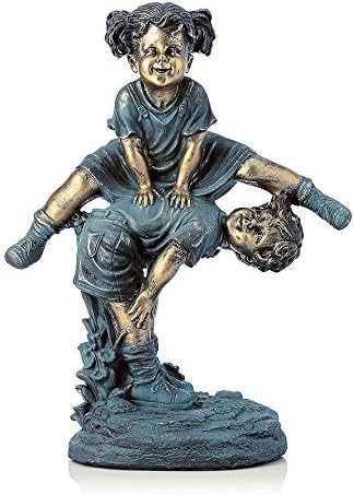 Alpine Corporation 26" Tall Indoor/Outdoor Girl Jumping Over Boy Statue Yard Art Decoration