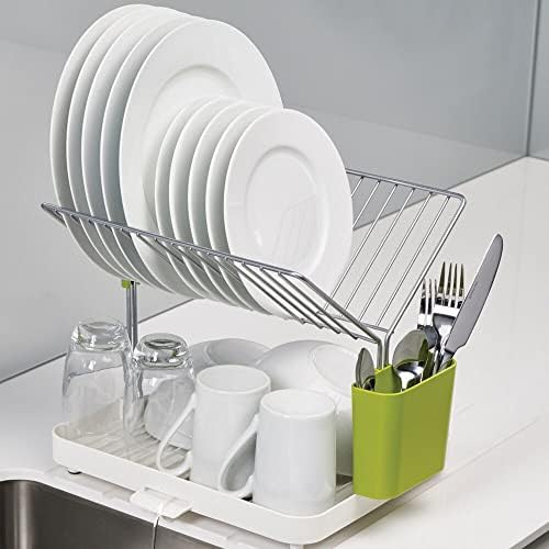 Joseph Joseph Y-rack Dish Rack and Drainboard Set with Cutlery Organizer Drainer Drying Tray Large for Kitchen, White