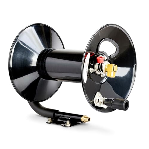 ReelWorks Air Hose Reel Tool Retractable Hand Crank 3/8" Inch x 100' Feet | 300 PSI / 20 BAR Heavy Duty Steel Construction, Hose Sold Separately