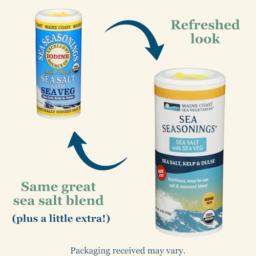 Maine Coast Sea Vegetables Sea Salt with Sea Veg Shaker, 4 oz - Wild-Harvested Seaweed Seasoning, Organic Dulse & Kelp Blend, Rich in Iodine