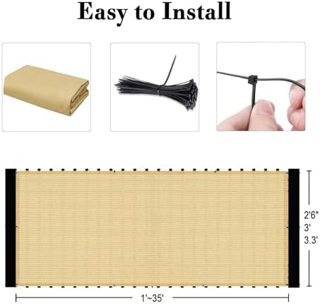 SUNLAX 3'x10' Black Balcony Privacy Screen Fence Windscreen 90% UV Block