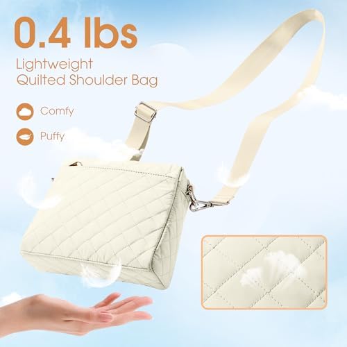 KALIDI Mini Quilted Crossbody Bag for Women Ladies Puffer Cross Body Purse | Nylon Lightweight Women's Shoulder Handbag with Wide Strap for Travel Vacation Casual Everyday Errands