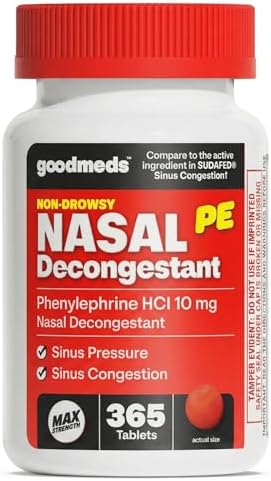 Nasal Decongestant PE Non-Drowsy for Adults | Maximum Strength Phenylephrine HCl 10mg to Relieve Sinus Pressure from Cold or Allergies | Comparable