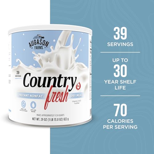 Augason Farms Country Fresh Instant Nonfat Dry Milk Powder | 39 Servings, 20 Year Shelf Life, Gluten Free