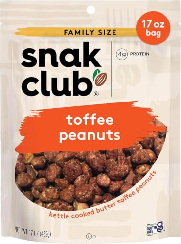 Snak Club Toffee Peanuts, Candied Peanuts with Praline Coat and Sweet Cream, Gluten-Free and Kosher Snack, 17 oz Resealable Bag