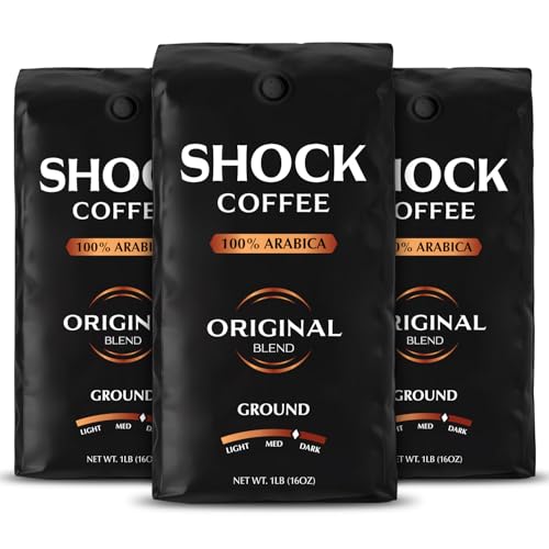 Shock Coffee Ground, The Strongest Caffeinated All-Natural Coffee, Up to 50% more Caffeine. 1 pound