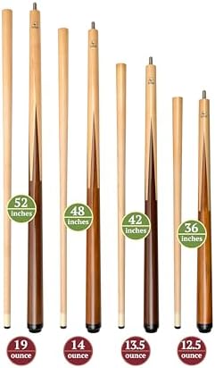 ASKA Short Pool Cue Set of 4, Sneaky Pete Bar Cues, Malaswood Spliced Maple, Hard Rock Maple Shaft, 13mm Tip, 36 42 48 52 Inch Mixed Length