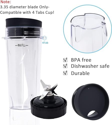 Replacement Blade Assembly Compatible with Nutri Ninja BL660 BL740 BL663 Series, 16oz Cup Only, 6-Male-Fin Base, 3.35" Bottom Diameter, Not for 7-Fin or Auto-iQ Systems