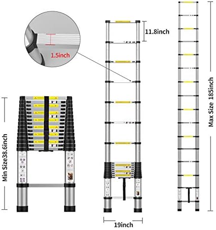 Telescoping Extension Ladder 12.5FT, Aluminum Telescopic Ladders with Carry Bag for Outdoor Indoor Use
