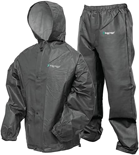 FROGG TOGGS Men's Pro Lite Rain Suit, Waterproof, Breathable, Dependable Wet Weather Protection, Carbon Black, XL/XXL
