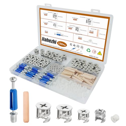 150PCS Furniture Cam Locks Kit - Heavy Duty 3-in-1 Eccentric Hardware Fasteners with Screws & Dowels for IKEA Cabinet Drawer Dresser Assembly Repair