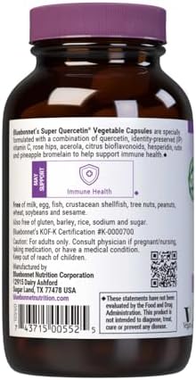 Bluebonnet Nutrition Super Quercetin Vegetable Capsules, Vitamin C Formula, Best for Seasonal & Immune Support, Non GMO, Gluten Free, Soy Free, Milk Free, Kosher, 60 Vegetable Capsules | Immune Health; Non-GMO, Vegan, Kosher Certified, Gluten-Free, Soy-F…