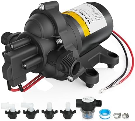 12V RV Water Pump, 5.0 GPM 55 PSI Diaphragm Pump, 20Volt Quiet Fresh Water Pump with Pressure Switch, Self Priming Pressure Pumps for RV Camper Boat Marine Food Truck, Dark Grey