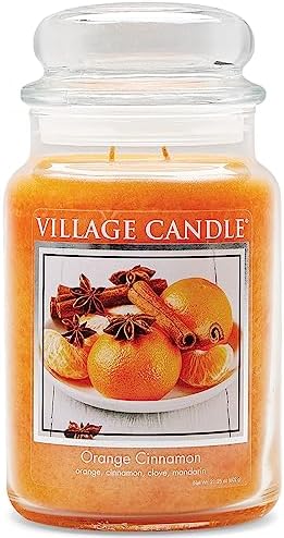 Village Candle Spiced Vanilla Apple, Large Glass Apothecary Jar Scented Candle, 21.25 oz, Ivory