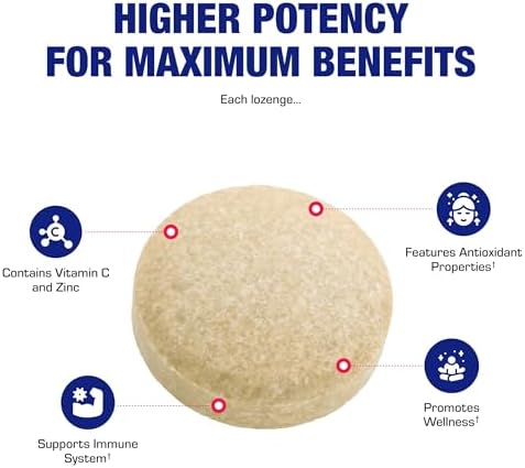 Zinc Lozenges with Vitamin C for Immune Support - High Absorption Vitamin C and Zinc Lozenges for Adults Daily and Seasonal Wellness - Tasty Immune