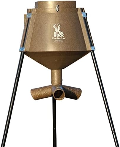 BOSS BUCK 350 LB Deer Feeder/Hunting Durable Lightweight Plastic UV Protected Windproof Waterproof Gravity Feed with Protein 3 Feed Tubes Head, Multi-Piece Round Legs | Protein 3 feed tubes head, Multi-Piece round legs