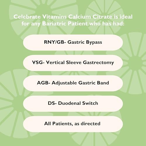 Celebrate Vitamins Calcium Plus – 600mg Calcium Citrate, 600 IU Vitamin D3 & 50mg Magnesium for Post Bariatric Surgery - Gluten-Free & Sugar-Free - 180 Non-Chewable Tablets