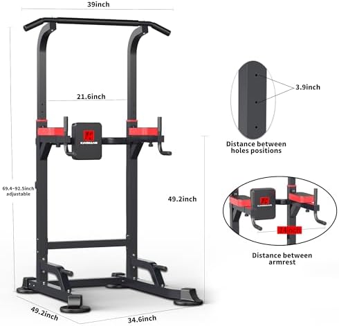 Power Tower Dip Station Workout equipment Pull up Bar for Home Gym Adjustable Height Strength Training Fitness Excercise Equipment,Load 450LBS