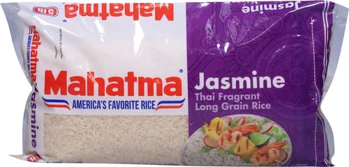 Mahatma Jasmine Rice, Fragrant Thai Rice, 5-Pound Bag | Aromatic rice for stovetop or microwave, quick and easy to cook, gluten-free, vegan, kosher, non-GMO, bulk bag