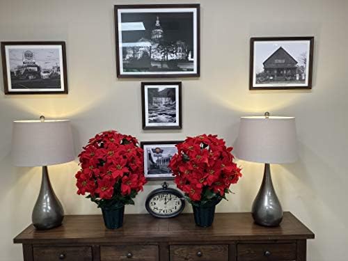 Rubys Silk Flowers - 24" Artificial Red Poinsettia Flower Bouquet – 5 lbs Weighted Pot – 24" Tall and 18" Wide – Perfect Size for Christmas Decor, Home, Office, or Memorial