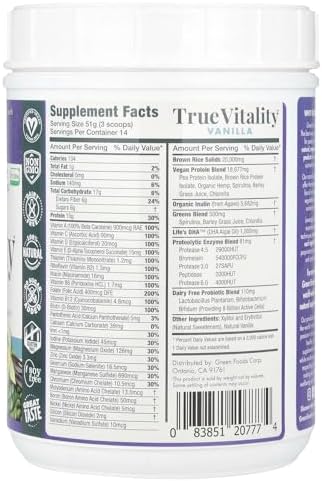 Green Foods True Vitality Plant Protein Shake, Vanilla, 25.2 Ounce
