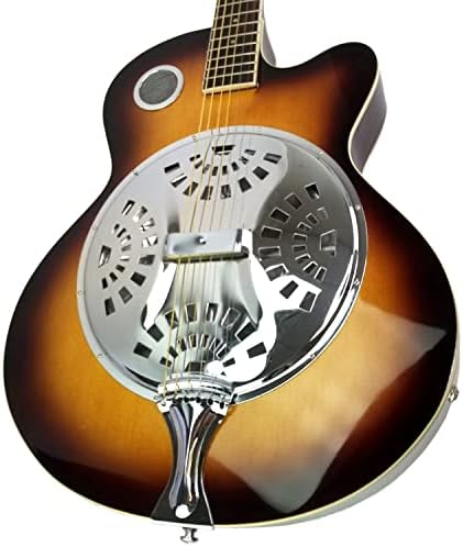 Acoustic Electric Guitar Sunburst Mahogany Traditional Resonator with Built-in Pre Amplifier, Steel Strings