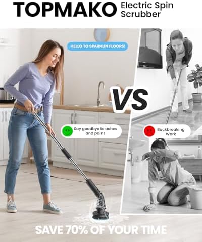 Electric Spin Scrubber, Upgraded IPX7 Cordless Cleaning Brush for Bathroom Shower, Household Cleaning Scrubber with 7 Brush Heads