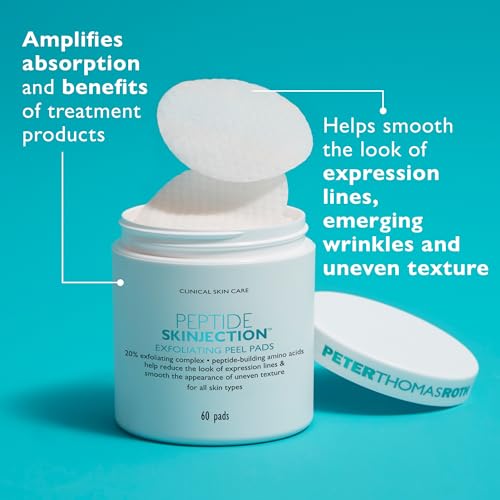 Peter Thomas Roth | Peptide Skinjection™ Exfoliating Peel Pads, For Smoothing Expression Lines & Emerging Wrinkles, Fragrance-Free, Alcohol-Free