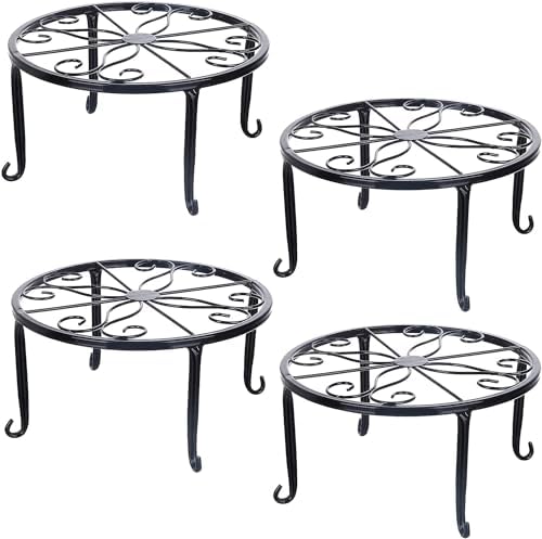 Tosnail 4 Pack Metal Plant Stand, Planter Support Rack, Plant Pot Stands, Planter Holder Heavy Duty, Rust Proof Iron Potted Plant Flower Pot Stand for Indoor Outdoor Garden Patio, Black, 9 Inch