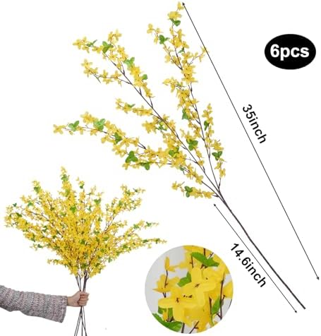 6Pcs Yellow Artificial Flowers 25.5in Long Stem Forsythia Branches