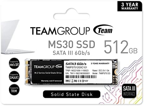 TEAMGROUP MS30 1TB with SLC Cache 3D NAND TLC M.2 2280 SATA III 6Gb/s Internal Solid State Drive SSD (Read/Write Speed up to 530/480 MB/s) Compatible with Laptop & PC Desktop TM8PS7001T0C101