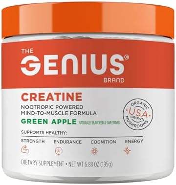 Genius Creatine Powder, Sour Apple, 25 Servings | Ultra-Pure Creatine Monohydrate with Beta-Alanine and Nootropics for Strength, Muscle and Performance Support