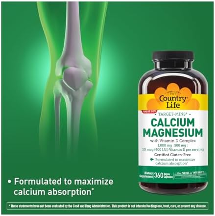 Country Life Target-Mins Calcium Magnesium with Vitamin D, 240 Capsules | 1,000 mg calcium, 500 mg magnesium and 10 mcg vitamin D per serving for bone health and calcium absorption