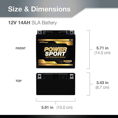 ExpertPower YTX14-BS ATV Battery - 220 CCA AGM Motorcycle Battery 12V 14Ah 10Hr ETX14-BS, UTV, Scooter, Snowmobile, 4 Wheeler Powersports Batteries