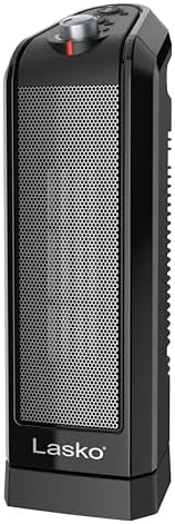 Lasko Oscillating Ceramic Tower Space Heater for Home with Overheat Protection, Adjustable Thermostat, and 2 Speeds, 15.7 Inches, Black, 1500W