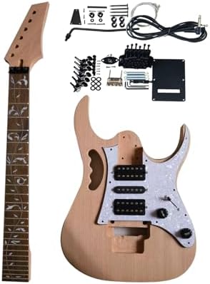 Unfinished DIY Electric Guitar Kit Set Electric Guitar Kits in IBZ Style - Mahogany Body and Neck - Rosewood Fingerboard and All Components Included