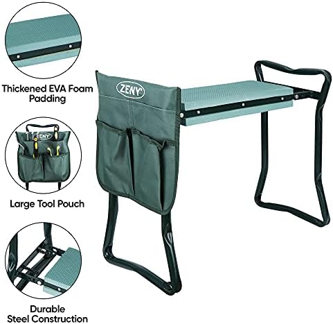 ZENY Folding Garden Kneeler Seat Gardening Workseats Portable Garden Bench Stool with Thicken Foam Kneeling Pad and Tools Pouch