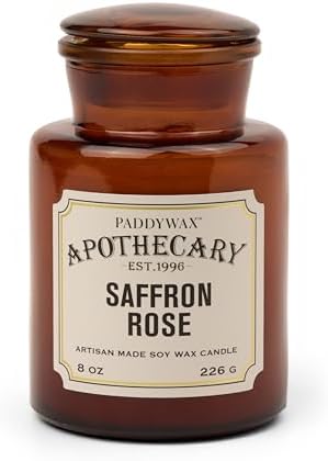 Paddywax Artisan Apothecary Scented Candle, Tobacco & Patchouli, 8 oz | With Lid, Reusable Glass Jar, Clean Burning Soy Candle, Approx. 54 Hour Burn Time