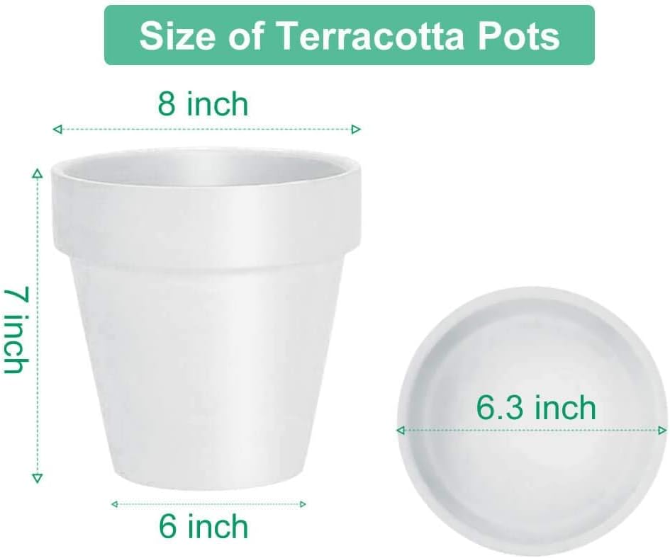 vensovo 8 Inch Clay Pot for Plant with Saucer - 2 Pack Large Terra Cotta Plant Pot with Drainage Hole, Clay Planters Pot
