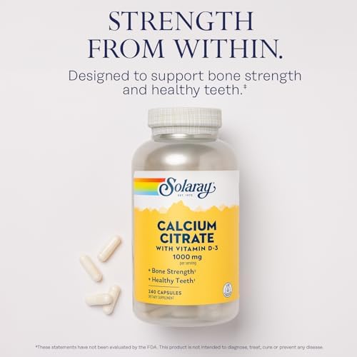 SOLARAY Calcium Citrate with Vitamin D3 1000 mg, 240 Capsules | Bone, Teeth, Muscle & Nerve Support - Gentle Digestion Formula - 60 Servings - Lab Verified