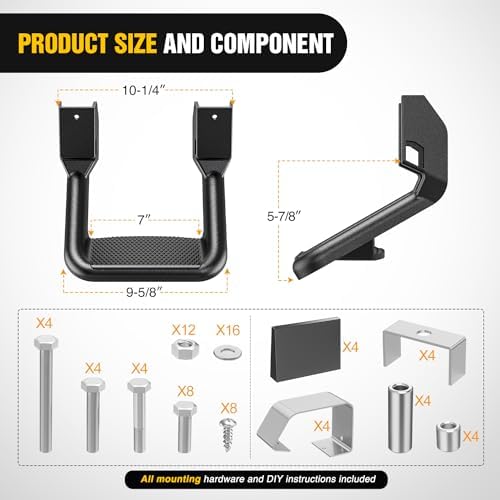 Nilight Aluminum Slip-Proof Nerf Steps 2Pcs Black for Pickup Trucks | Drilling required Universal Side Step Side Hoop Steps Nerf Bars Assembly for Chevy (Chevrolet) Ford Toyota GMC Dodge RAM