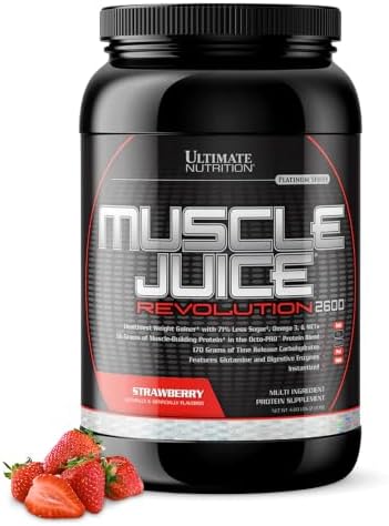 Ultimate Nutrition Muscle Juice Revolution 2600 Weight Gainer, Muscle Recovery with Glutamine, Micellar Casein and Time Release Complex Carbohydrates, Banana Protein Powder, 4.69 Pounds | 70g Octo-PRO™ Protein Blend, 175g Time-Release Carbs, 1000mg Gluta…