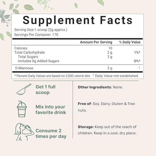 Micro Ingredients D Mannose Powder, Pure Mannose Supplement, Quick Water Soluble, Support Urinary Tract Cleanse & Bladder Health