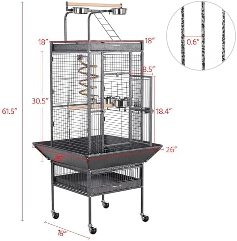 Yaheetech Wrought Iron Bird Cages, Play Top Large Aviary with Stand for Cockatiel Parrot Sun Parakeet Conures Lovebird Budgie Finch African Grey White, 61-inch